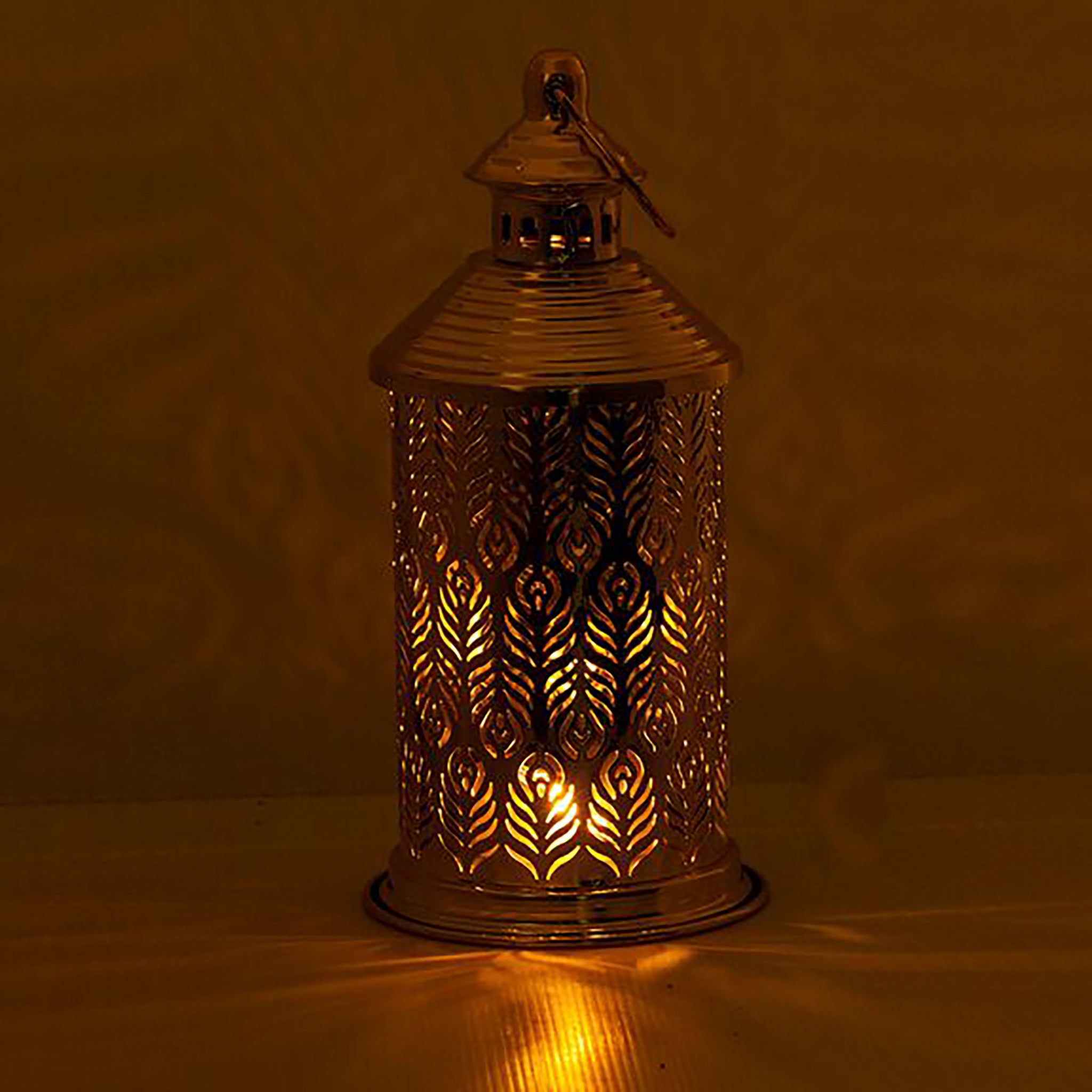 Gold Metal Lantern with Peacock Design - RHS-HD-TD-043