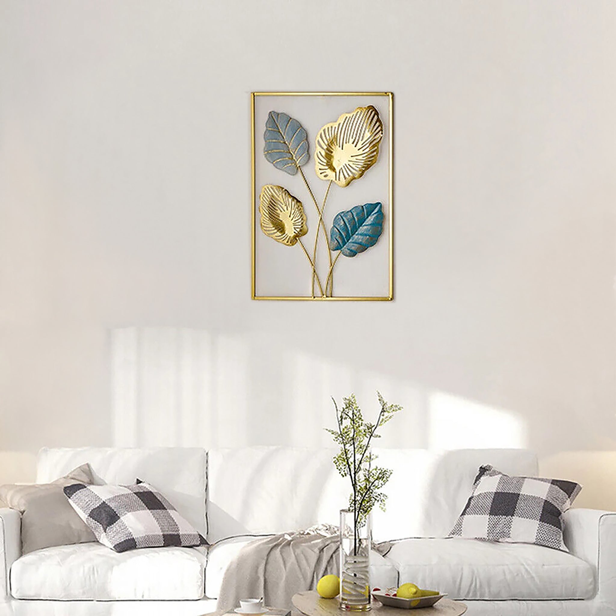 Luxury Metal Gold Blue Green Leaf Metal Iron Wall Decor Mural - RHS-HD-WF-010