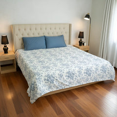 VINTAGE BLUE COTTON PERCALE BED SHEET