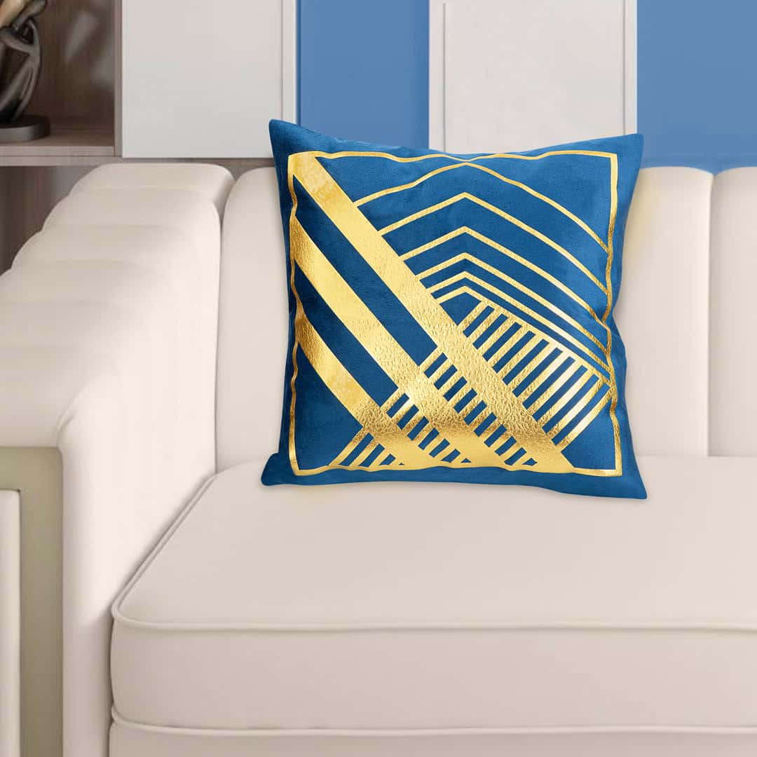 Velvet Patch Work Cushion Cover (Ink Blue) Main image