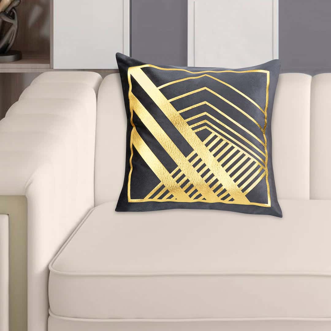 Velvet Patch Work Cushion Cover (Grey) Main image