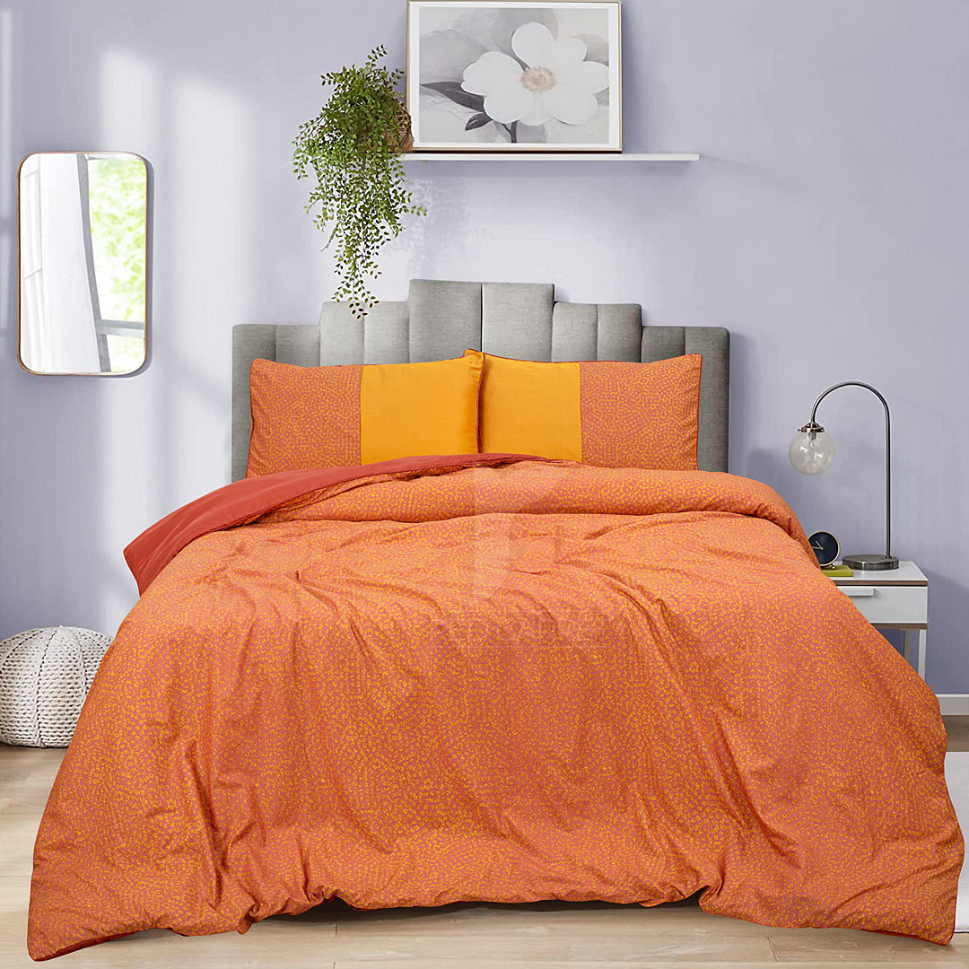 Rust Orange Diagonal Stripes Geometric Satin Quilt Cover Set