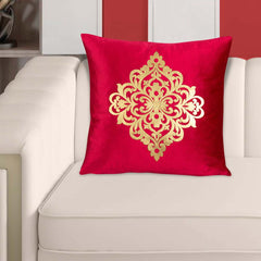 Velvet Patch Work Cushion Cover (Shocking Pink)