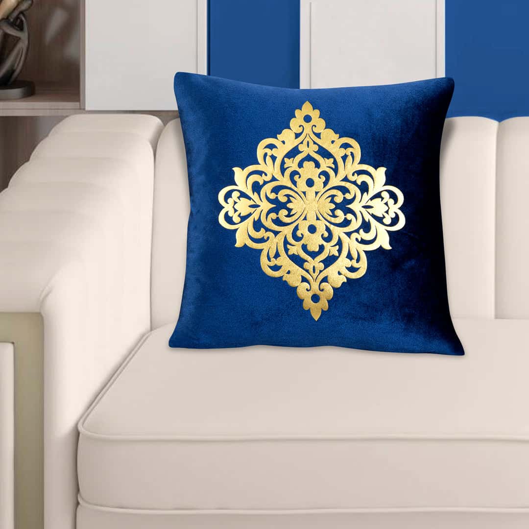Velvet Patch Work Cushion Cover (Blue) Main image