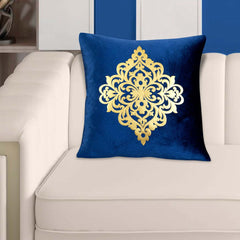 Velvet Patch Work Cushion Cover (Blue)