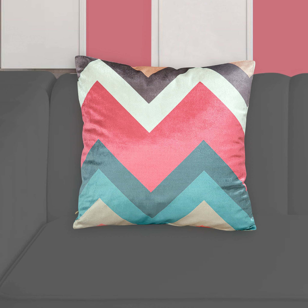 Velvet Zig Zag Cushion Cover (Multi) Main image