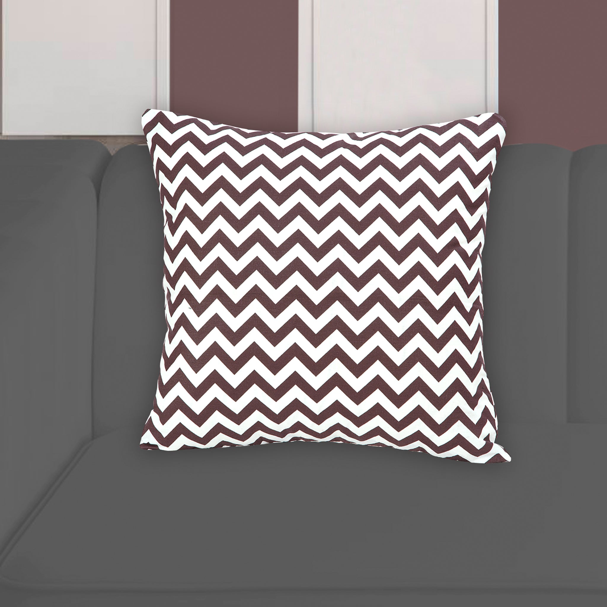 Cotton Percale Zig Zag Cushion Cover (Brown)