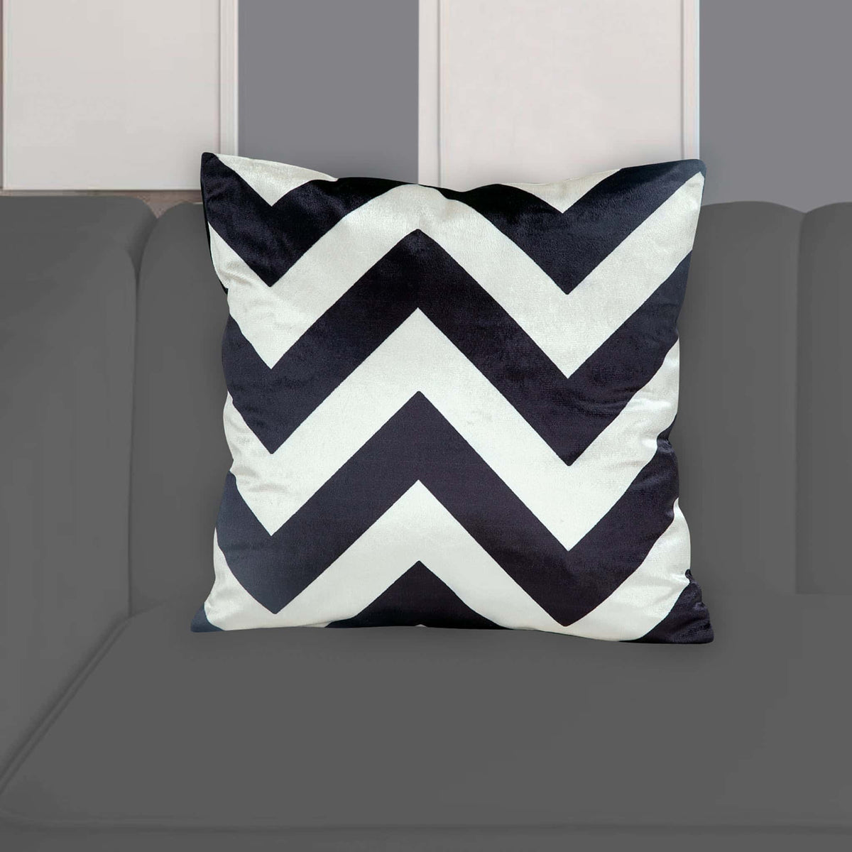 Velvet Zig Zag Cushion Cover (Black) Main image