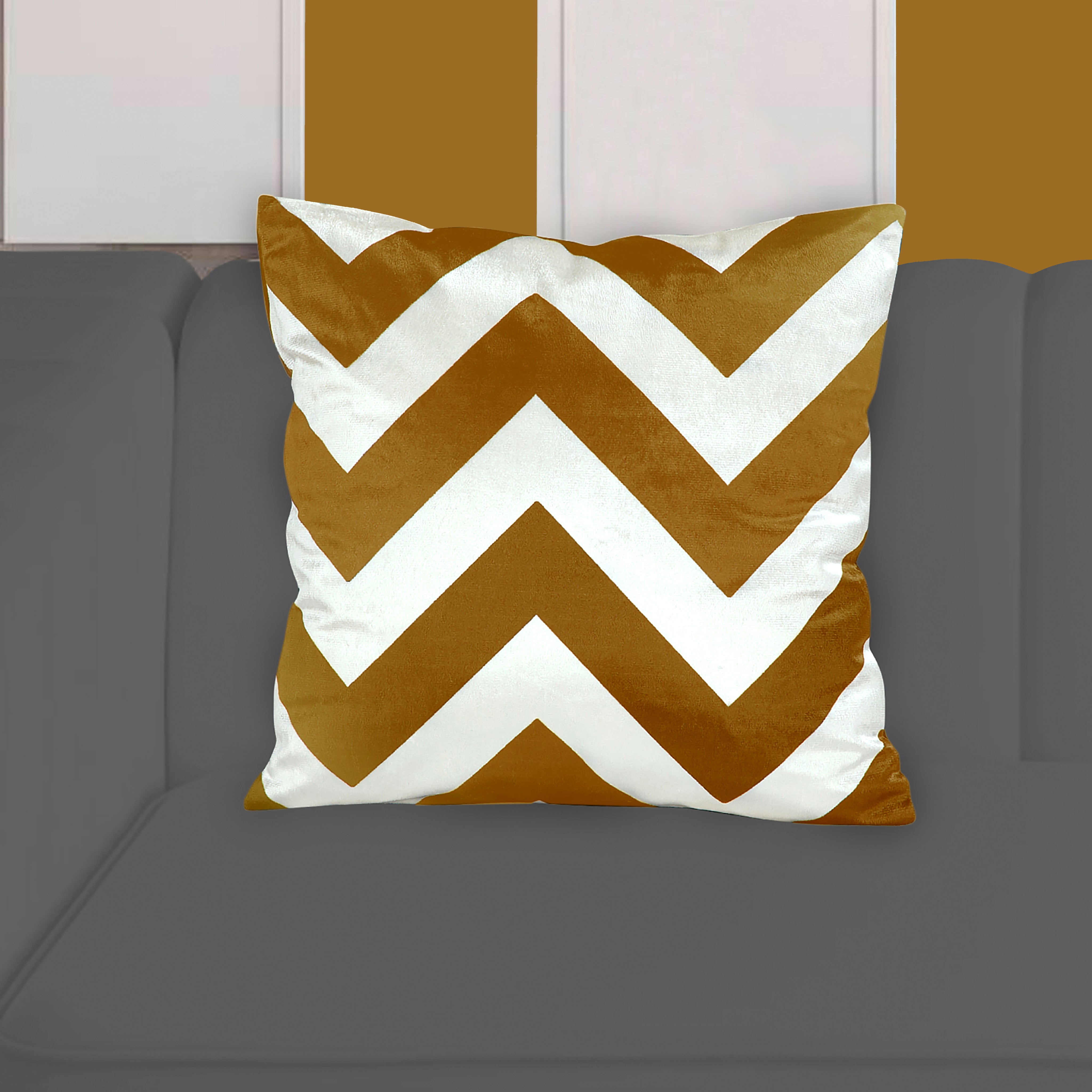 Velvet Zig Zag Cushion Cover (Mustard)