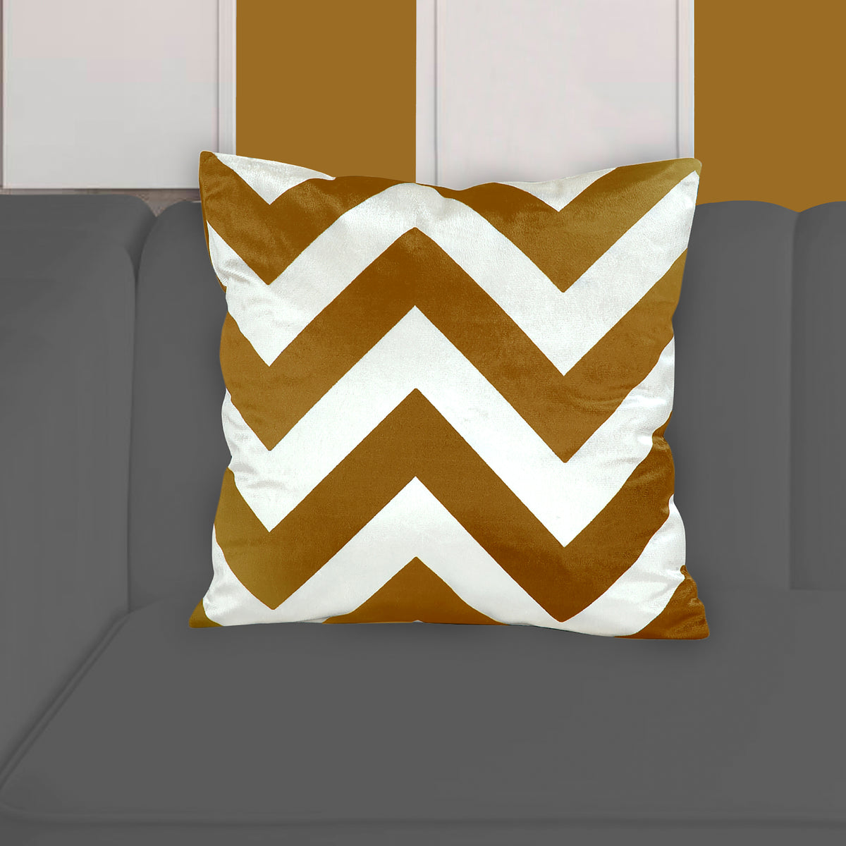 Velvet Zig Zag Cushion Cover (Mustard)