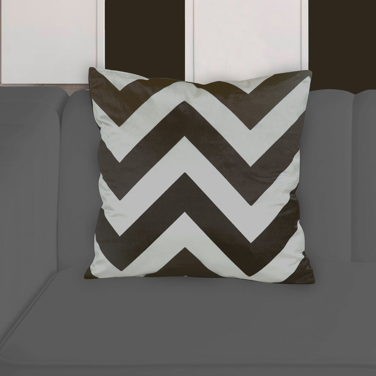 Velvet Zig Zag Cushion Cover (Choco Brown)