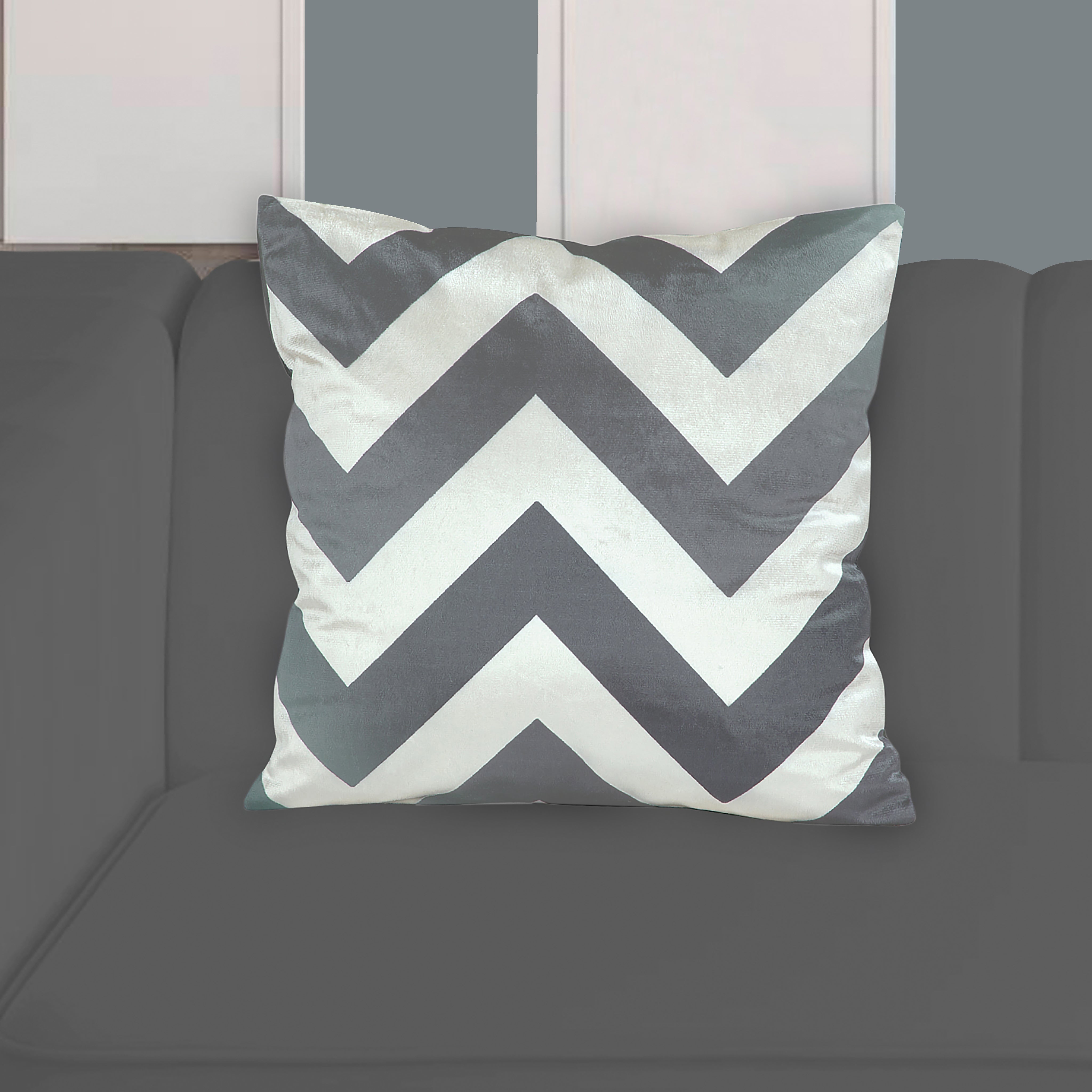 Velvet Zig Zag Cushion Cover (Grey)