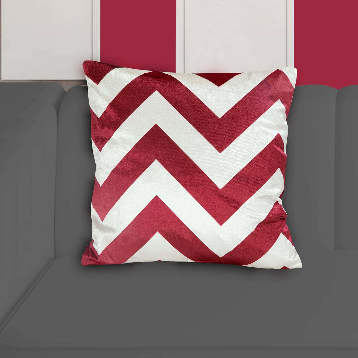 Velvet Zig Zag Cushion Cover (Maroon) Main image