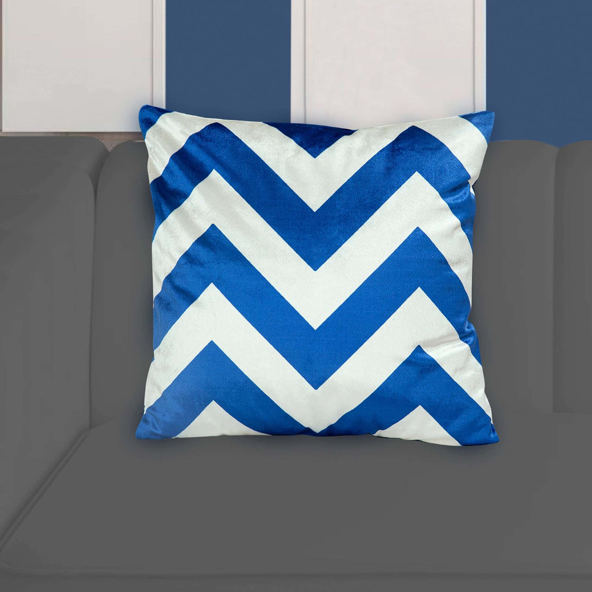 Velvet Zig Zag Cushion Cover (Blue) Main image