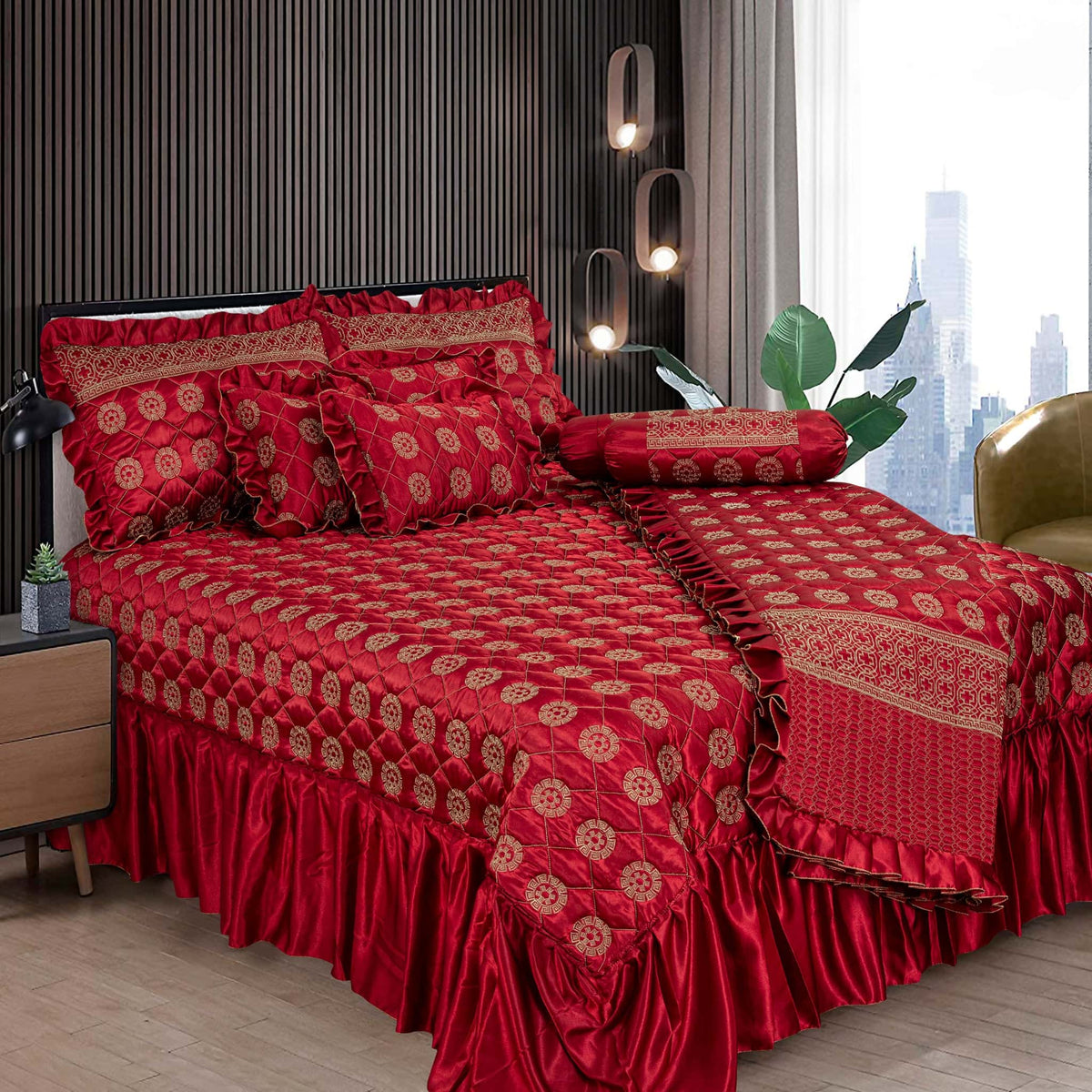 Silk embroidered 9 pcs bridal set (Red)