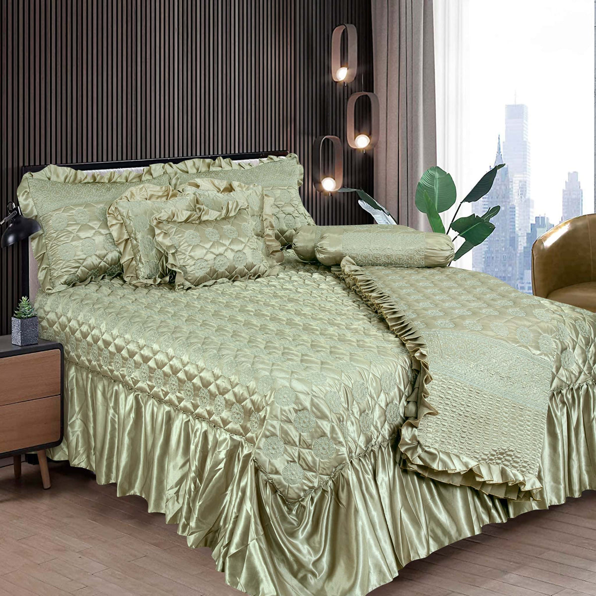 Silk embroidered 9 pcs bridal set (Grey) Main image