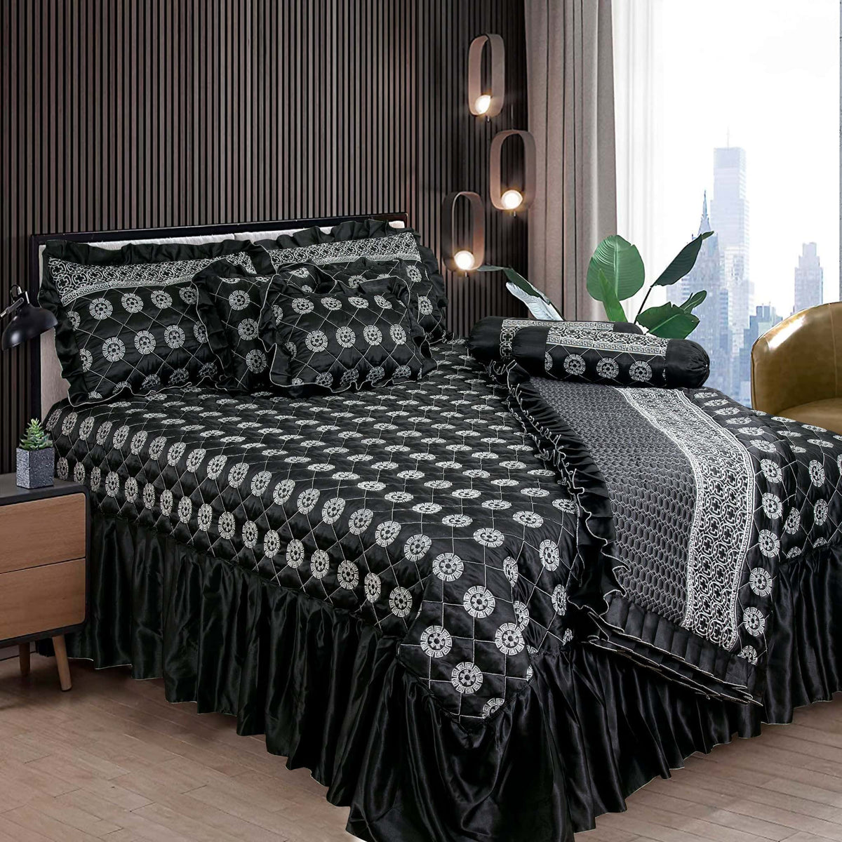 Silk embroidered 9 pcs bridal set (Black) Main image