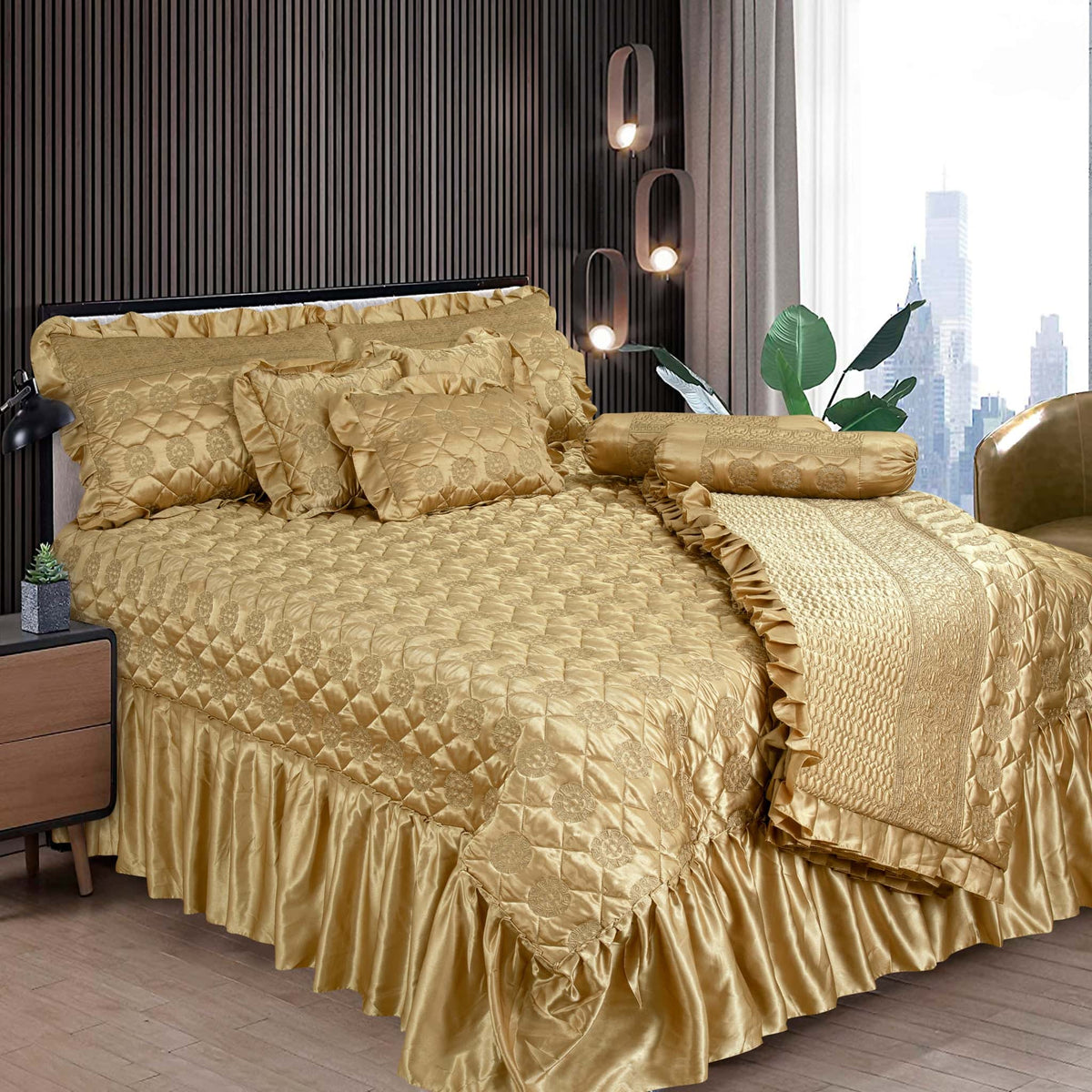 Silk embroidered 9 pcs bridal set (Biscuit) Main image