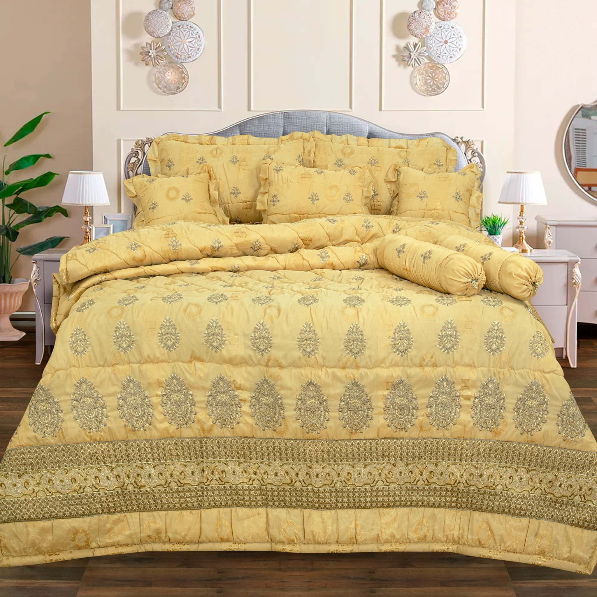 Chiffon embroidered 9 pcs bridal set (Banana Yellow)