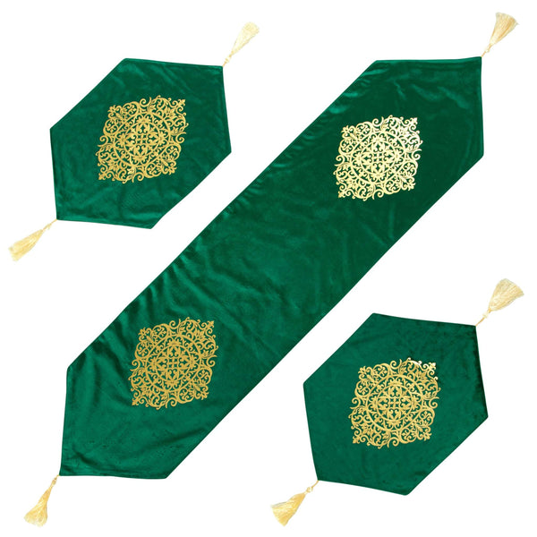 Velvet lazer 3pcs runner set (Green)