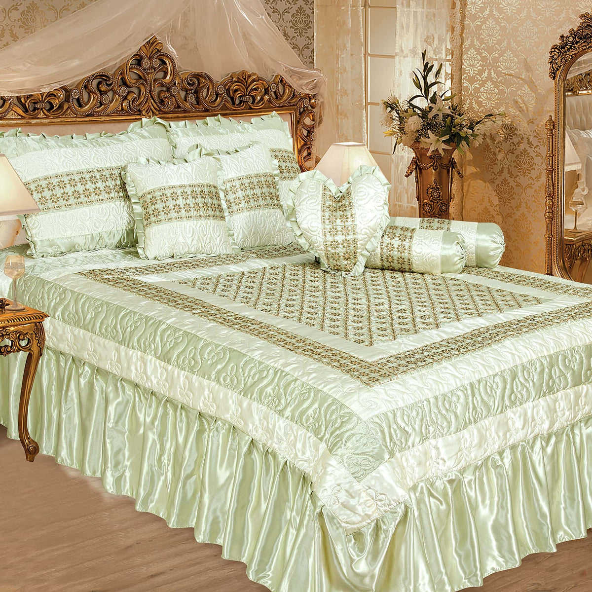 Silk Embroidered 8 pcs bridal set D#11 (Pista) Main image