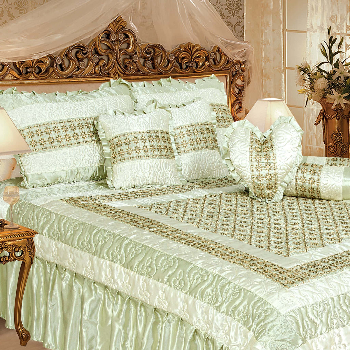 Silk Embroidered 8 pcs bridal set D#11 (Pista) Secondary image