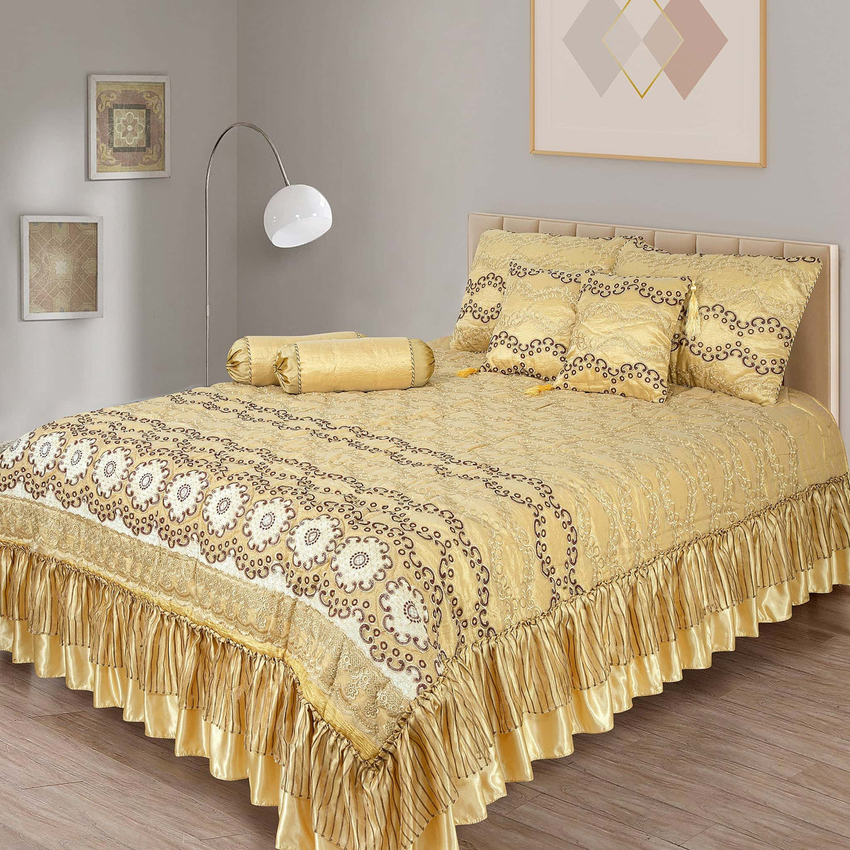 Silk Embroidered 7 pcs bridal set D#16 (Golden)