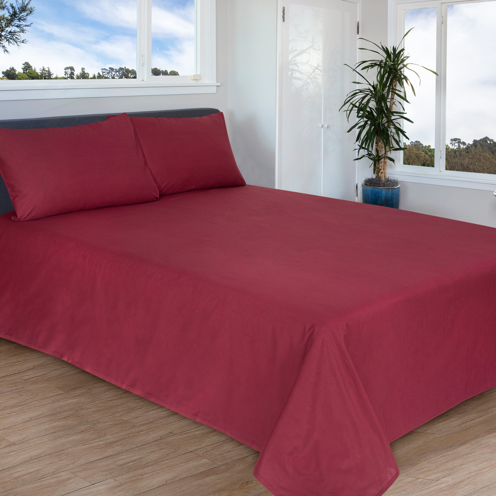 Cotton Percale dyed bedsheet (Maroon)