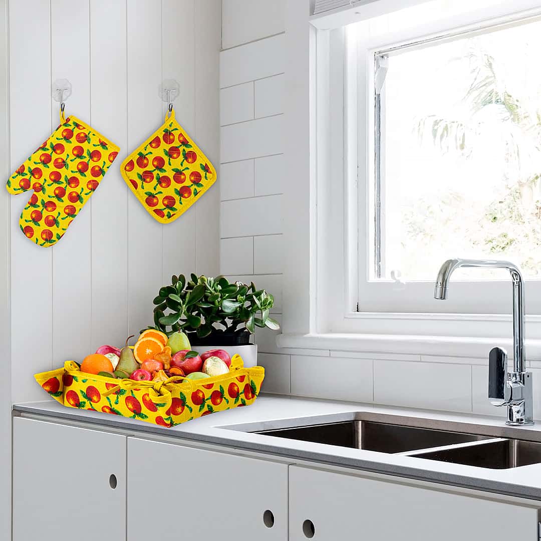 Kitchen Apron Quilted 6 Pcs Set (Peach)