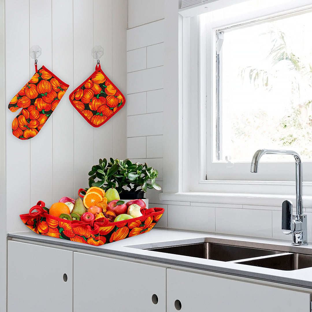 Kitchen Apron Quilted 6 Pcs Set (Pumpkin)