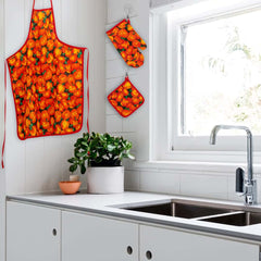 Kitchen Apron Quilted 6 Pcs Set (Pumpkin)