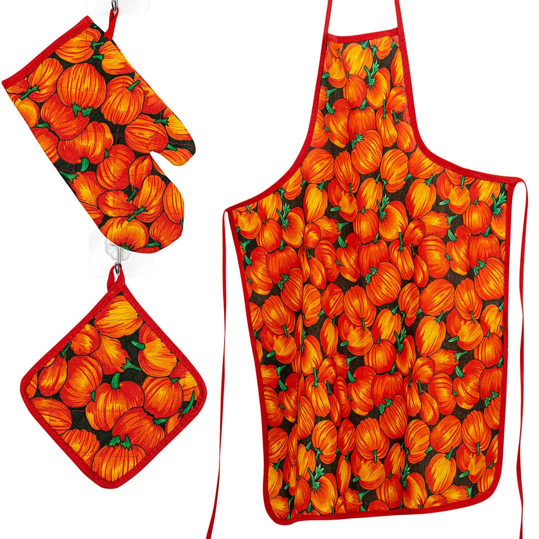 Kitchen Apron Quilted 6 Pcs Set (Pumpkin)