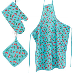 Kitchen Apron Quilted 6 Pcs Set (cherry)