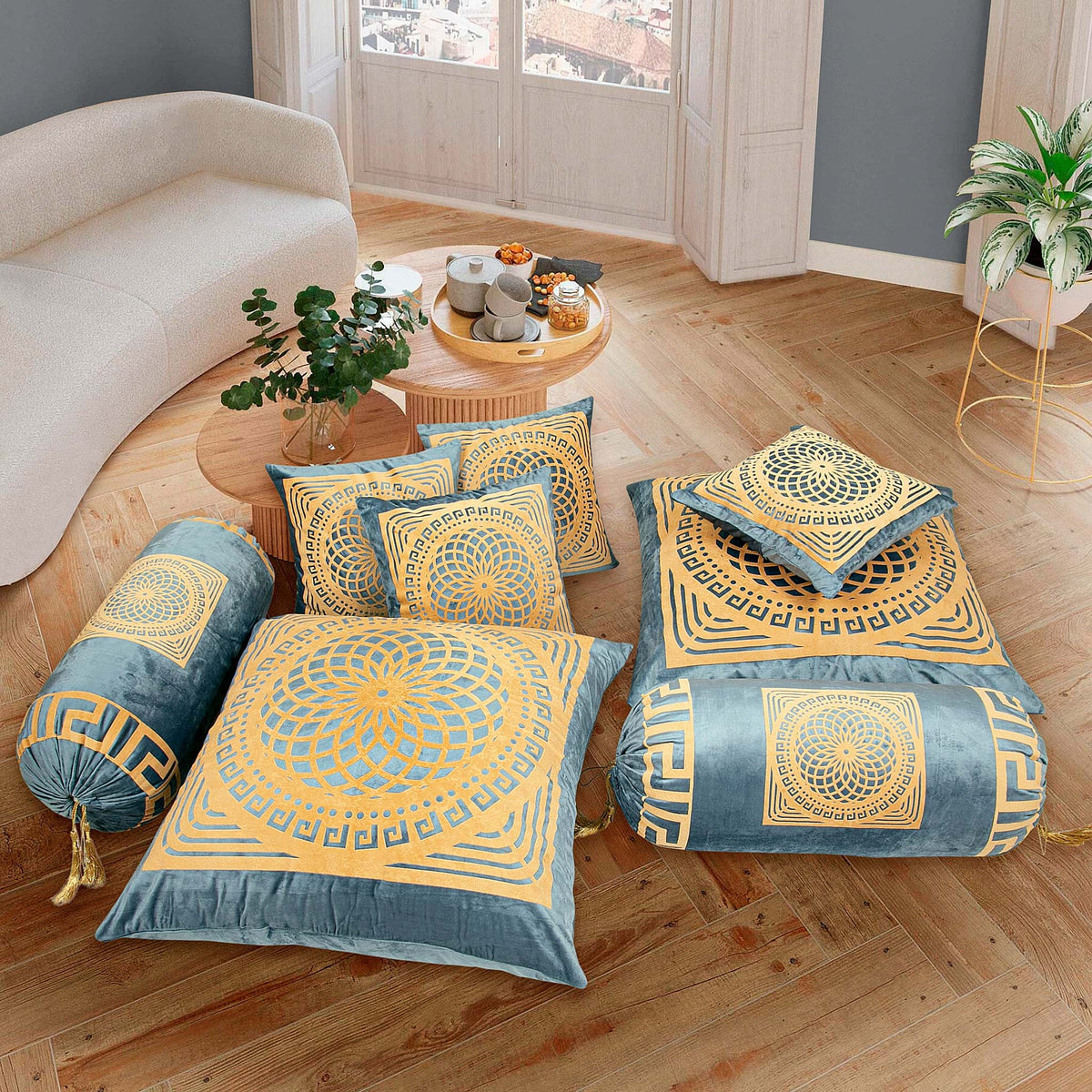 Pack of 8 floor cushion cover (Grey) Main image