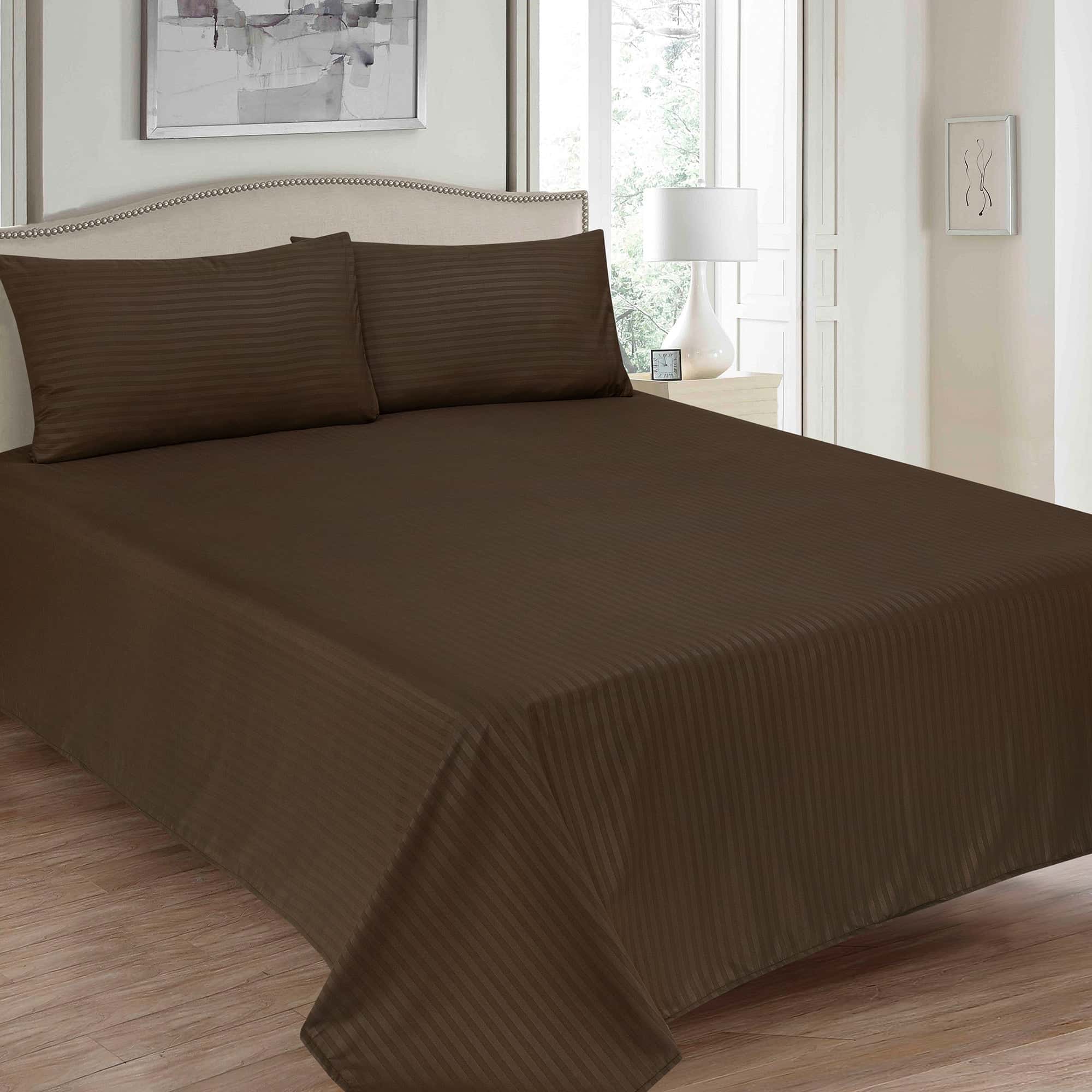 Chocolate Brown Stripe Micro Cotton Sheet Set.
