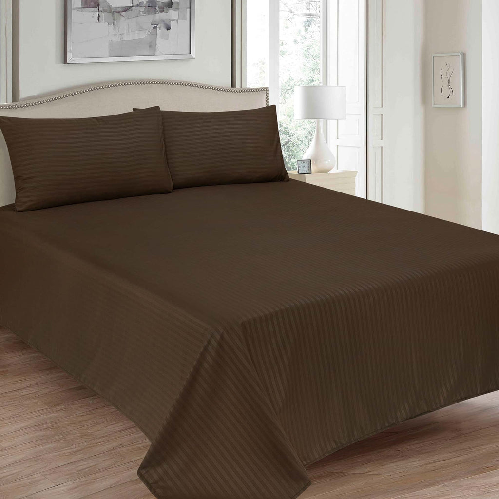 Chocolate Brown Stripe Micro Cotton Sheet Set.
