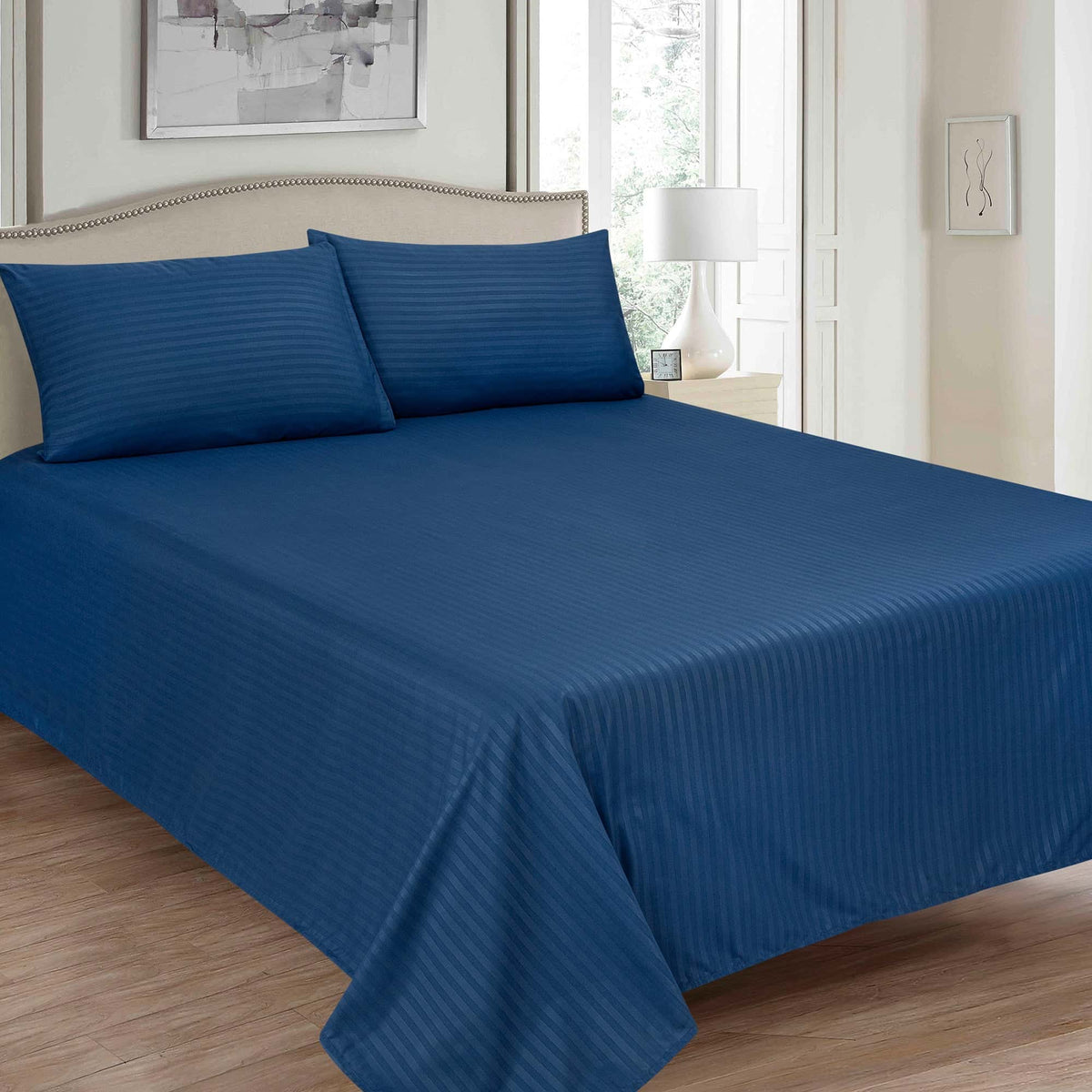 Elegant Navy Blue Micro Cotton Stripe Main image
