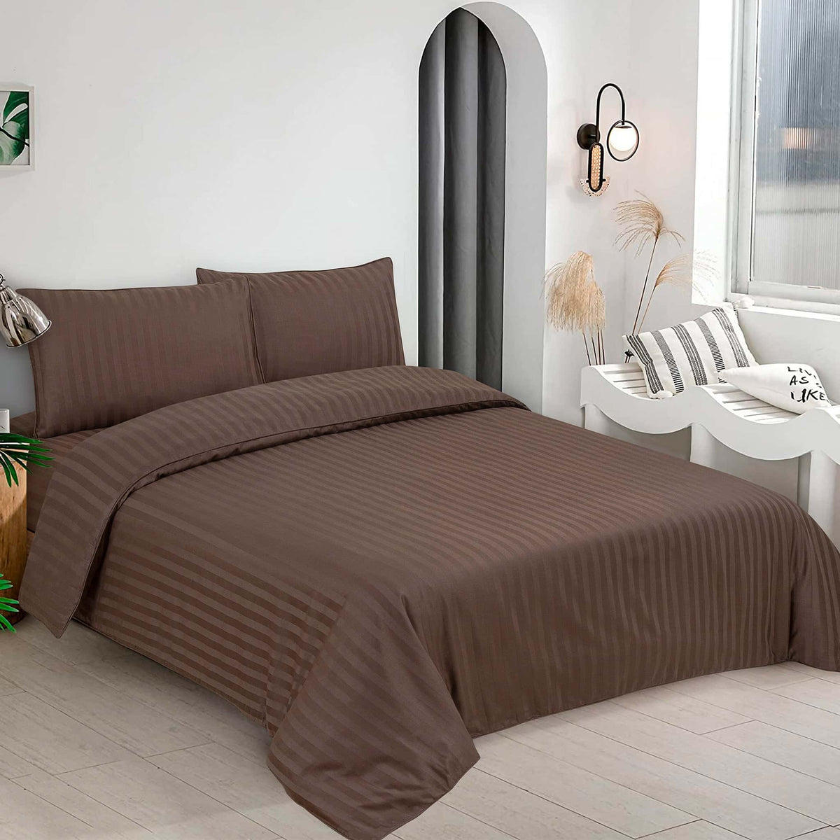 RHS Brown Vertical Stripes Quilt Cover Set Main image