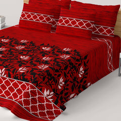 Red Leaf Design Sateen Bed Sheet Set - 6959