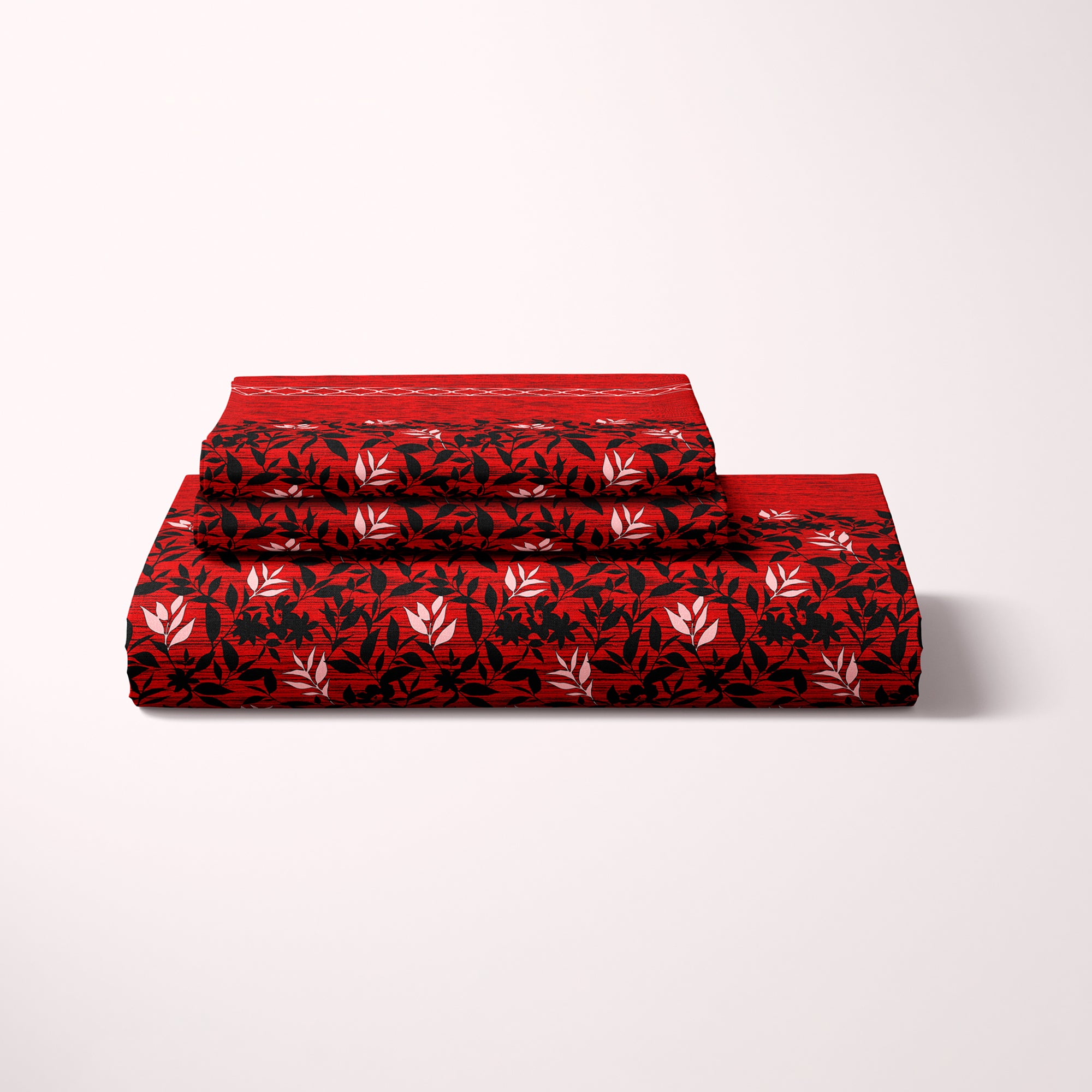 Red Leaf Design Sateen Bed Sheet Set - 6959