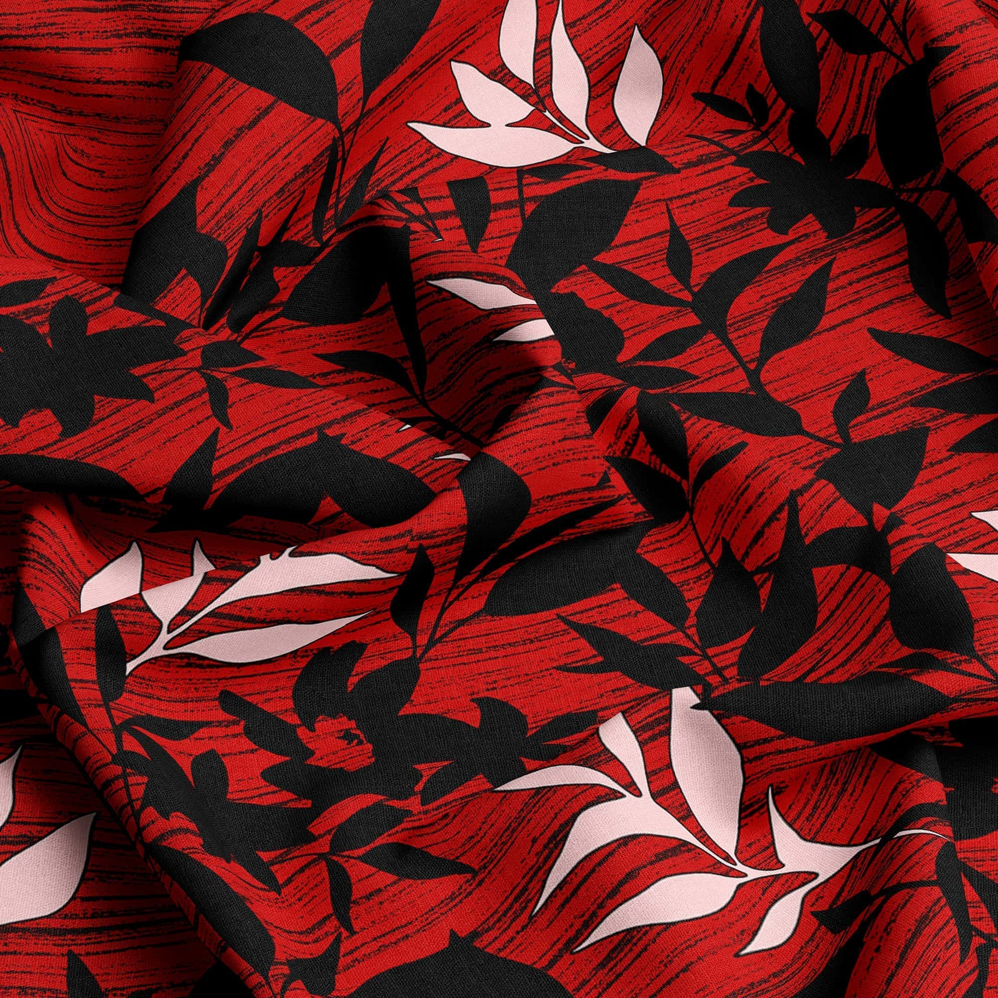 Red Leaf Design Sateen Bed Sheet Set - 6959