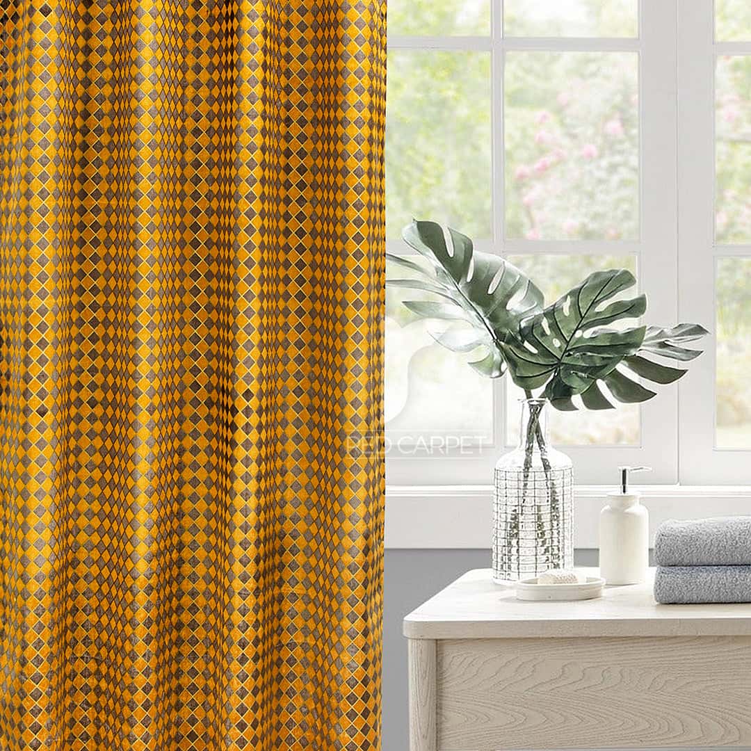 Printed velvet curtains panel (Boxes) Secondary image