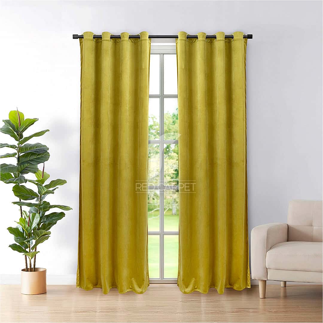 Plain velvet curtains panel (Light Mehndi) Main image