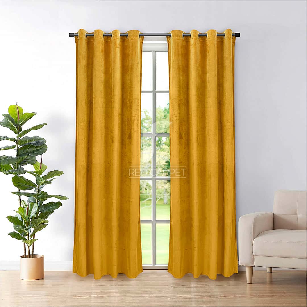 Plain velvet curtains panel (Brown) Main image