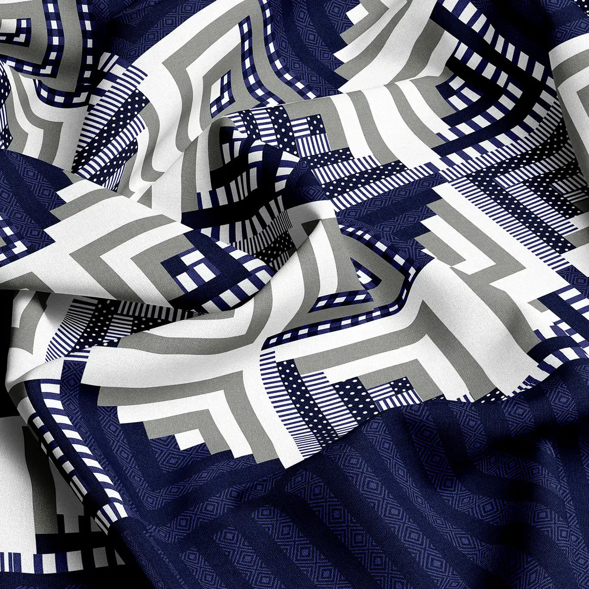 Royal Blue Geometric Squares & Triangles Sateen Bed Sheet Set