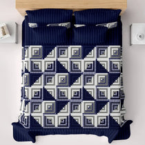 Royal Blue Geometric Squares & Triangles Sateen Bed Sheet Set