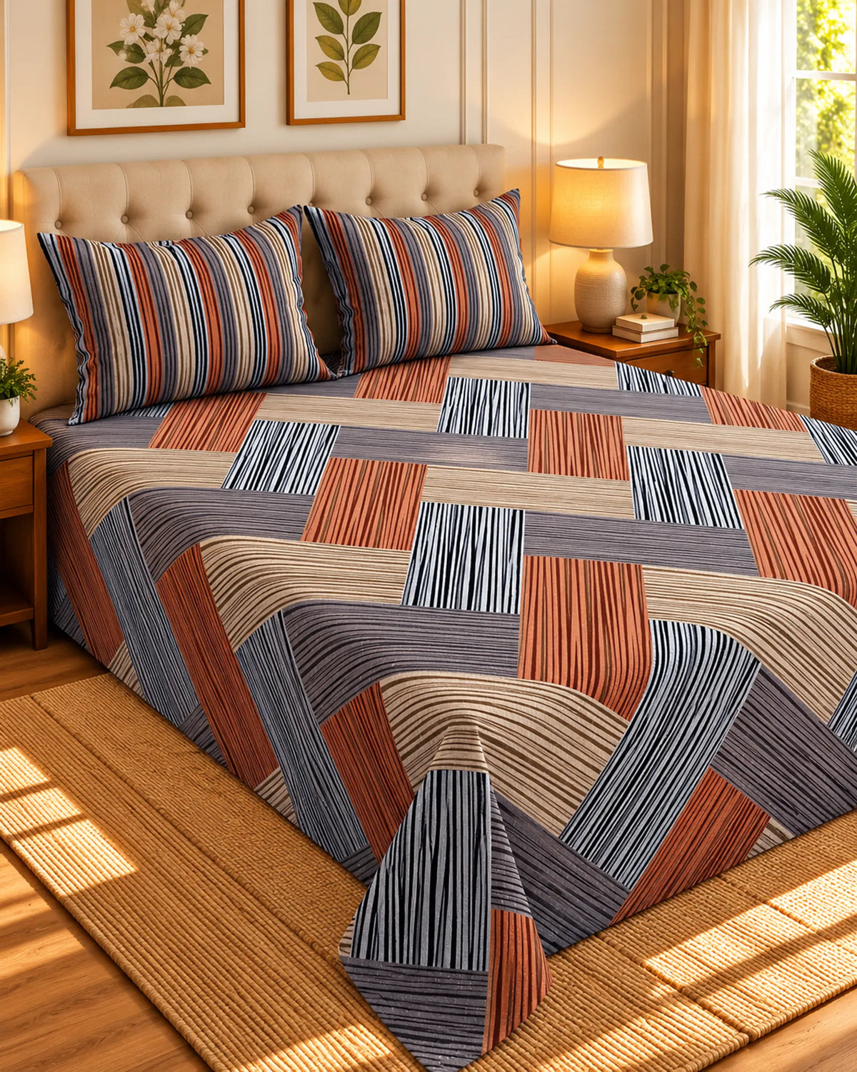 STRIPED KNIT SATEEN BED SHEET