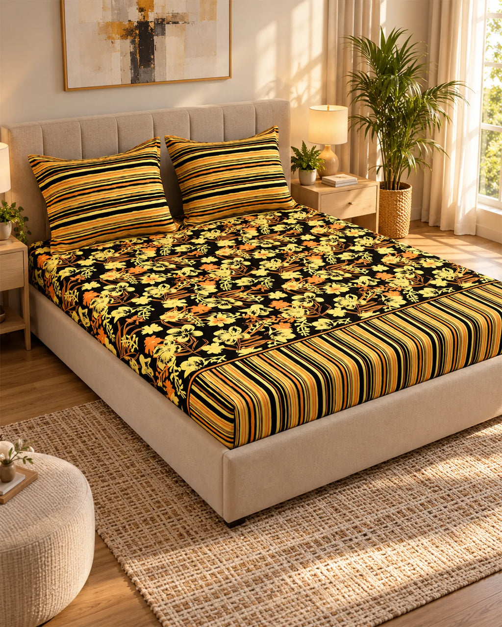 SUNSHINE BLOOM Xara Fitted Bed Sheet Set