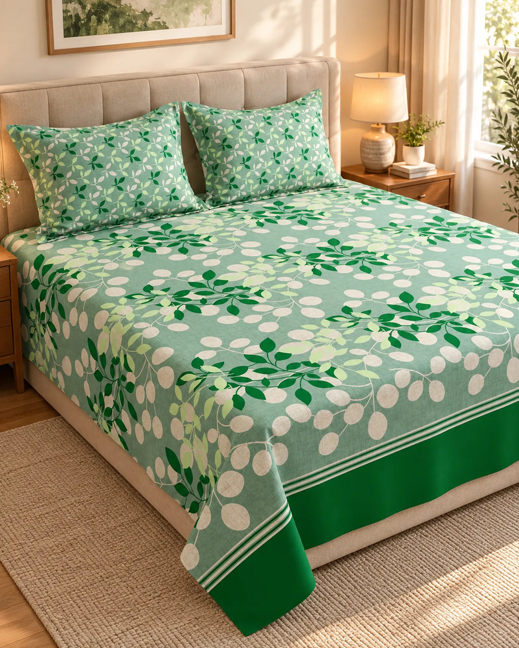 Sage Green Leaf Xara Bed Sheet Set