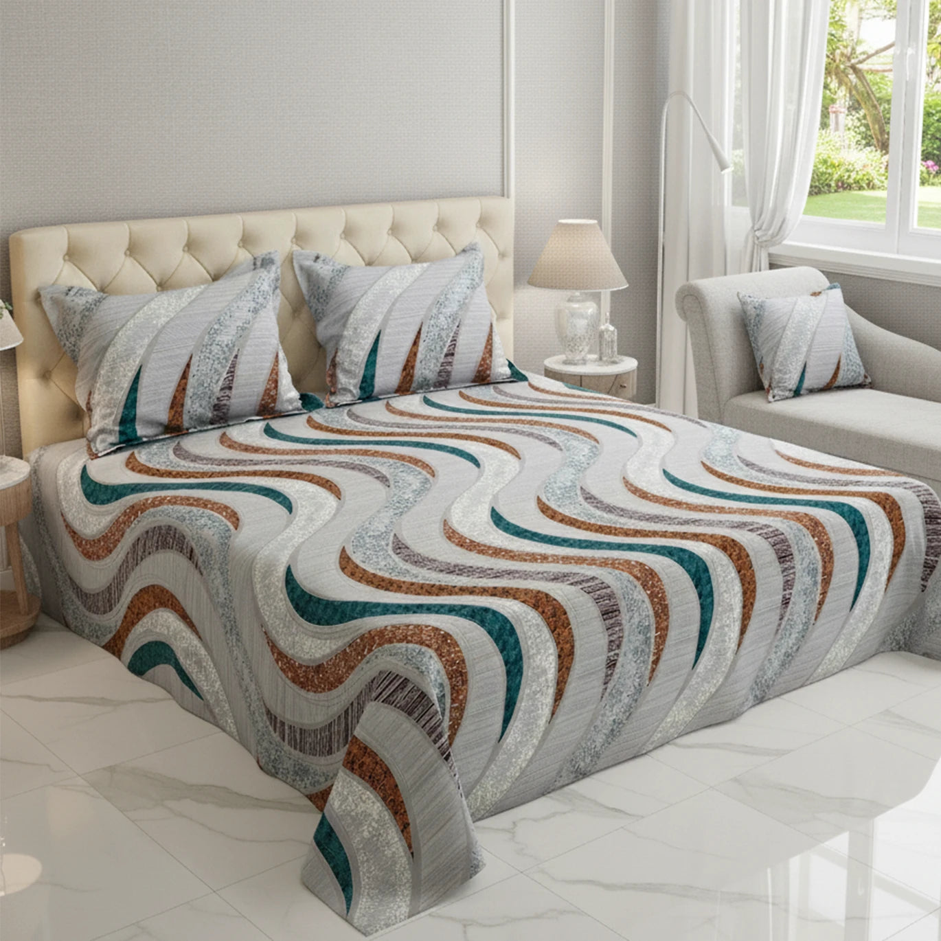 WAVE MOSAIC Sateen Bed Sheet Set
